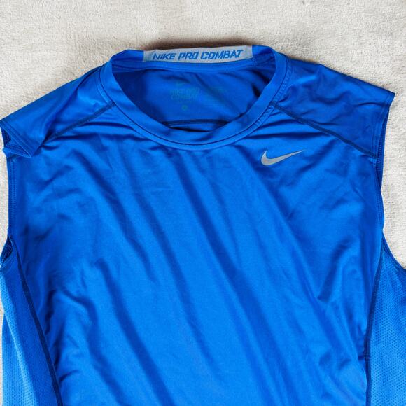 Nike Pro Combat Shirt Men's Large Blue Dri-Fit Compression Activewear Sports - Picture 3 of 11